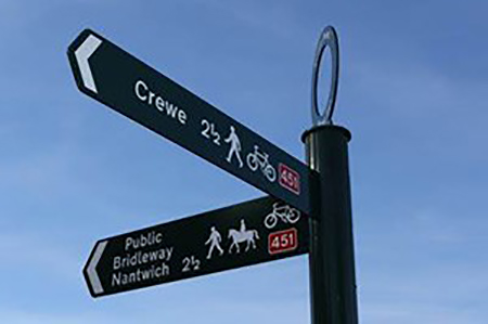 Signpost showing Crewe and Nantwich