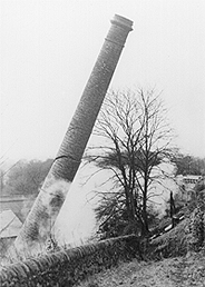 Timbersbrook Mill chimney being demolished