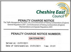 Example Parking Charge Notice (PCN) showing the location of the PCN number