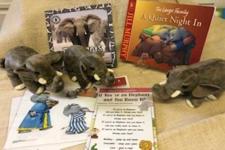 picture of the book with the props for the story 