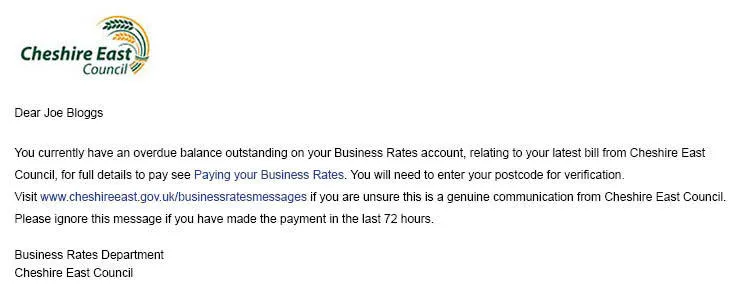 Email message 1 - business rates