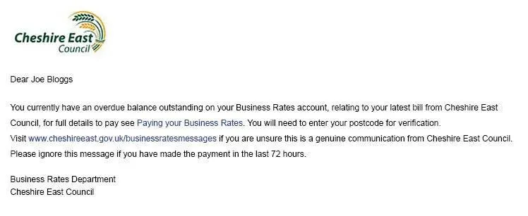 Email message 1 - business rates