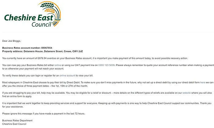 Email message 3 - business rates