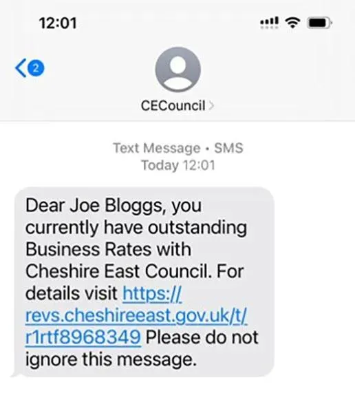 Text message 1 - business rates