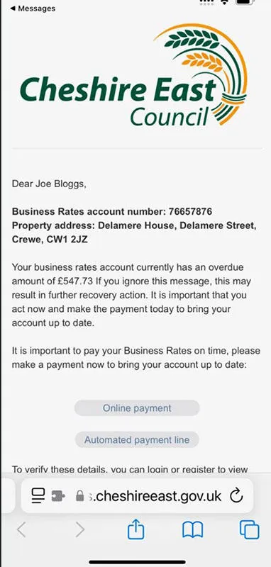Text message 3 - business rates