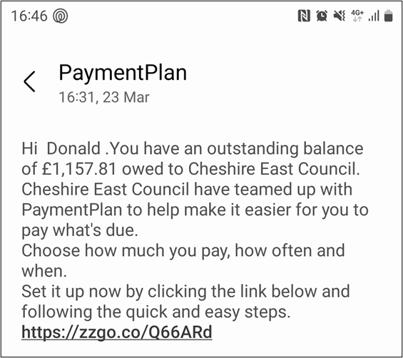 Example Payment Plan Text Message 1