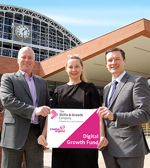 (From left) Skills and Growth Company business connector Paul Chapman Weave Taskforce chair Denise Proctor and Julian Cobley, managing director the Skills and Growth Company