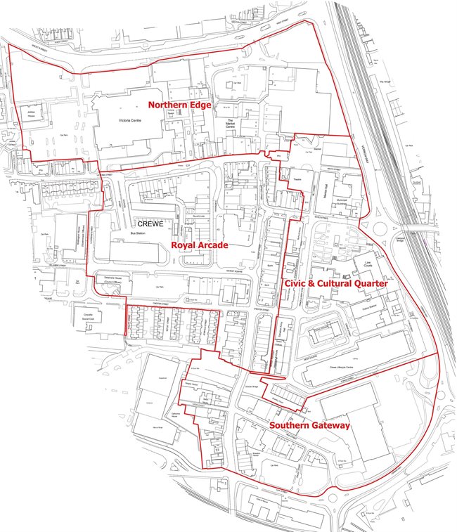 Figure 9.1 Crewe town centre development areas