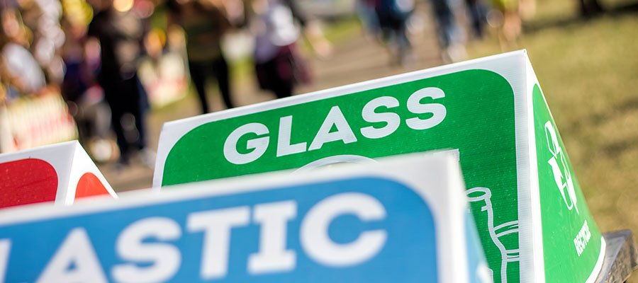 Recycle bins at a festival