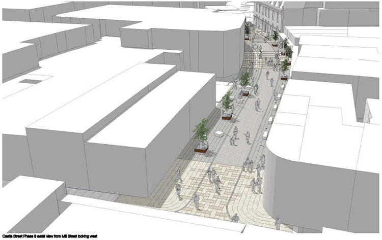 Castle Street Phase 3 aerial view from Mill Street looking west