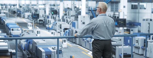 Industrial engineer looking toward the factory