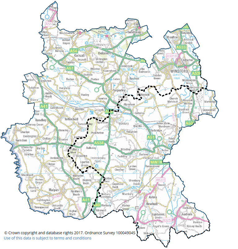 Eddisbury Constituency Map You are granted a non-exclusive, royalty free, revocable licence solely to view the Licensed Data for non-commercial purposes for the period during which Cheshire East Council makes it available; ii. you are not permitted to copy, sub-licence, distribute, sell or otherwise make available the Licensed Data to third parties in any form; and iii. third party rights to enforce the terms of this licence shall be reserved to Ordnance Survey