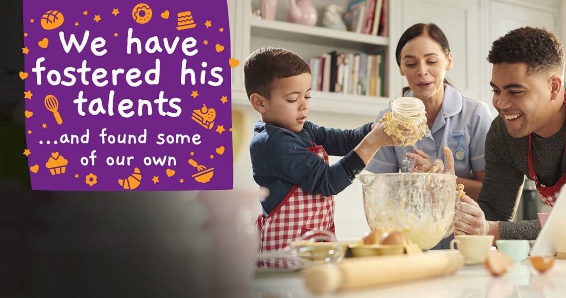 A family having fun making a cake together