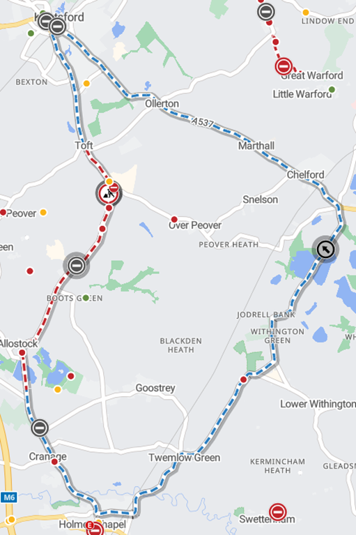 A50 diversion route map