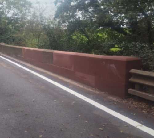 Bridge damaged restored with new sandstone blocks