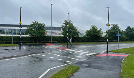 Parallel crossing near Waters roundabout in Wilmslow.
