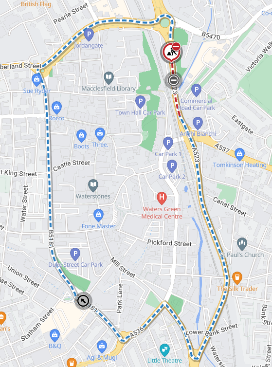 Diversion route for Gas Road Bridge, A523 The Silk Road, Macclesfield