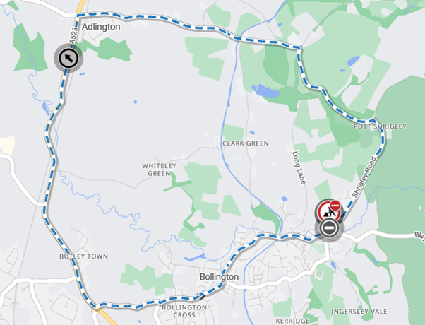 Bollington Diversion map