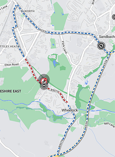 Map showing the patching works on Hind Heath Road