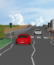 Artists impression of the completed scheme looking Northwest bound, towards the bridge, from the new pedestrian crossing