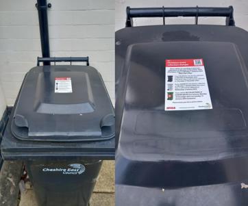 Bins showing collection dates stickers