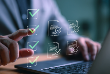 Laptop surrounded by checkboxes
