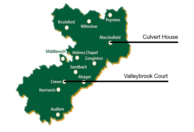 Map showing respite providers in Cheshire East