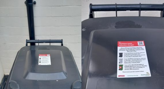 Bins showing Christmas stickers