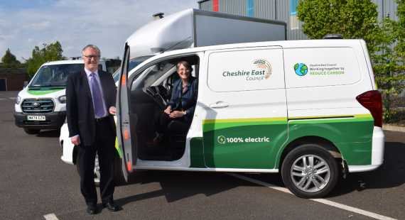 Councillors Corcoran and Seddon with one of the council's electric fleet vehicles