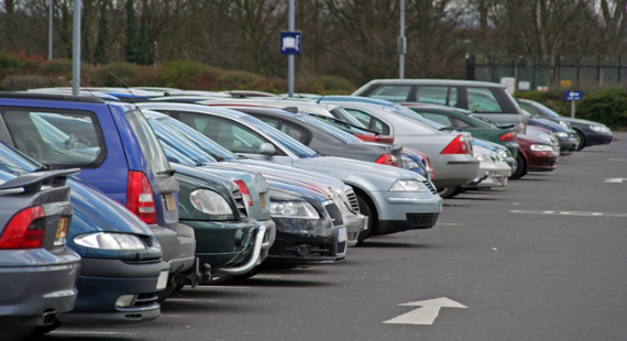 Close-up of vehicles in a car park