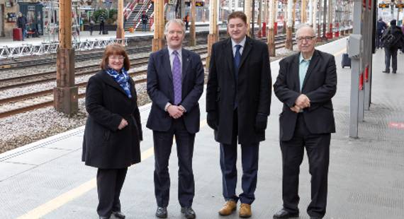 Councillors Janet Clowes, Sam Corcoran, Craig Browne and Rod Fletcher at Crewe Station