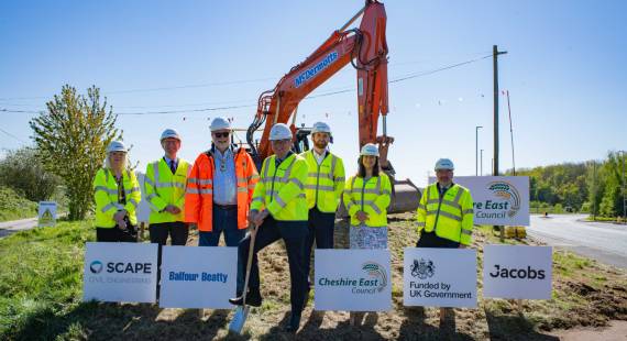 Middlewich Eastern Bypass sod cutting -  l-r Councillor Liz Braithwaite, vice chair of Cheshire East Council’s highways and transport committee, Andrew Cooper, MP for Mid Cheshire,, Cheshire East mayor David Edwardes, Cllr Mark Goldsmith chair of Cheshire