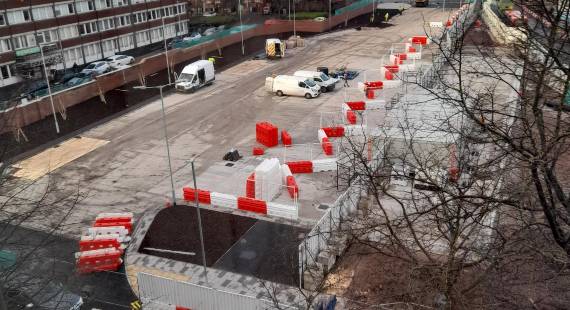 An aerial shot of the Royal Arcade phase one works in December 2022