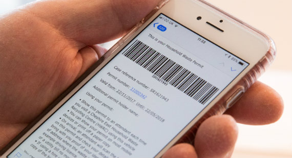 A Cheshire East Council digital waste permit displayed on a mobile phone